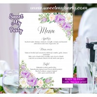 Lavender Wedding Menu card,Lilac Menu card, (106aw)